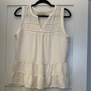 LOFT White V-Neck Sleeveless Ruffled Tiered Blouse